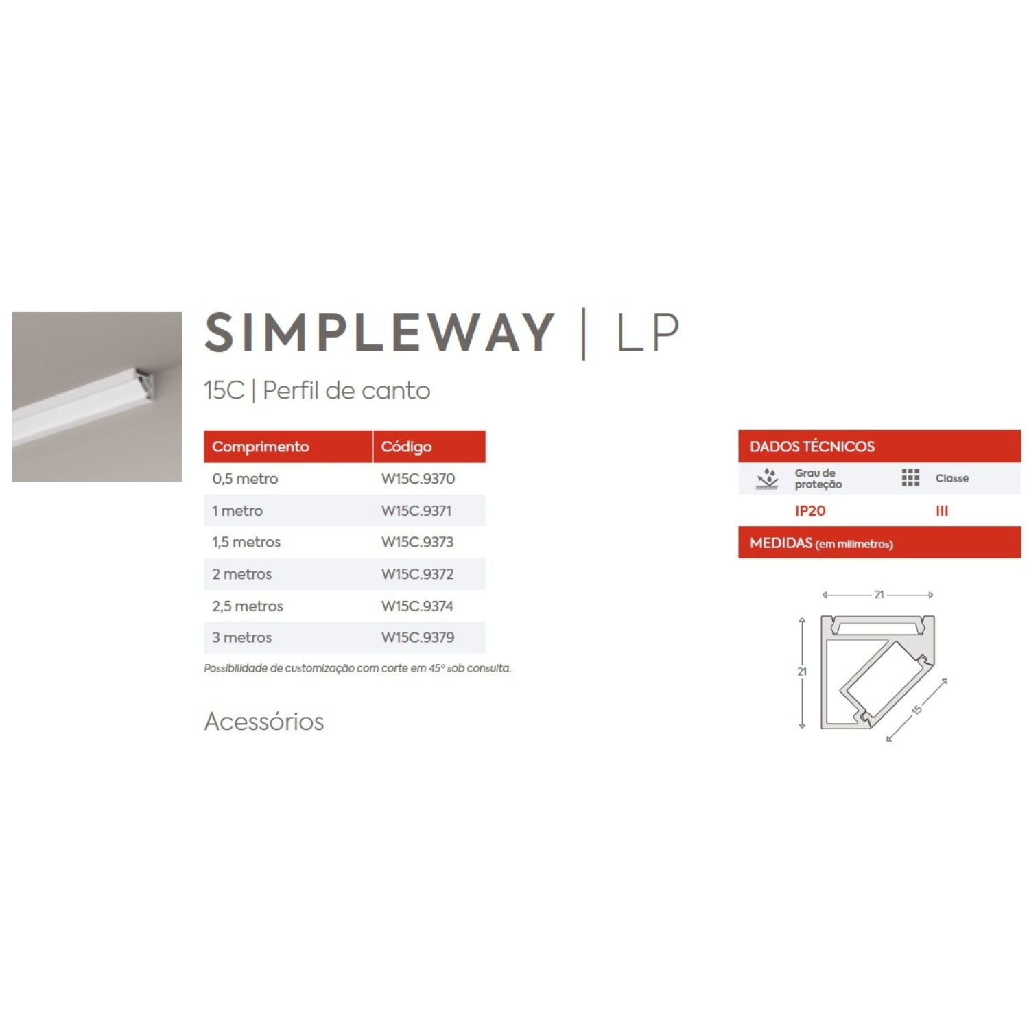 Perfil Linear Sobrepor Simple Way LED De Canto W15C Interlight