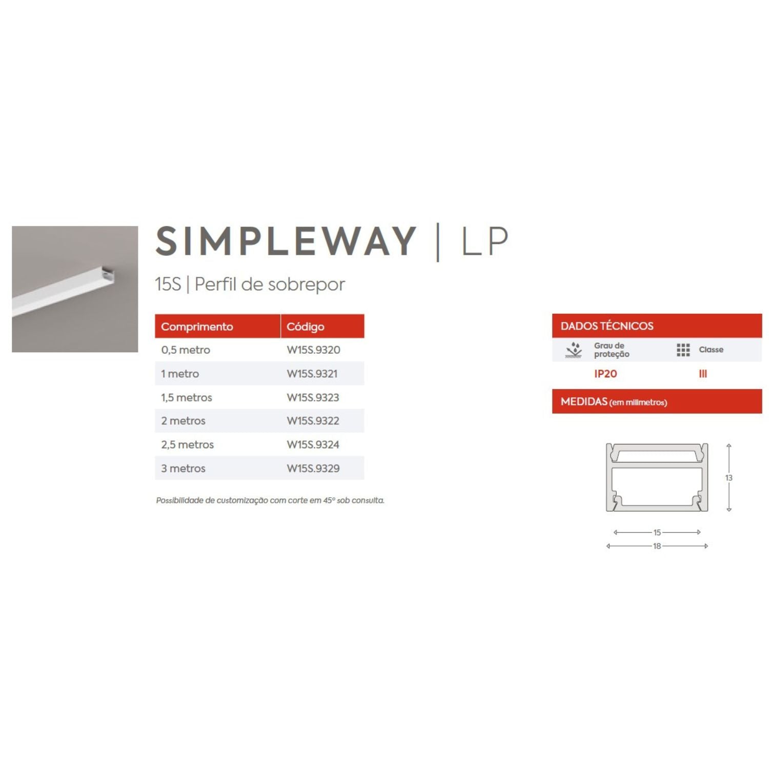 Perfil Linear Sobrepor LED 30W 2700K 24V W15S - 2,5M - Interlight