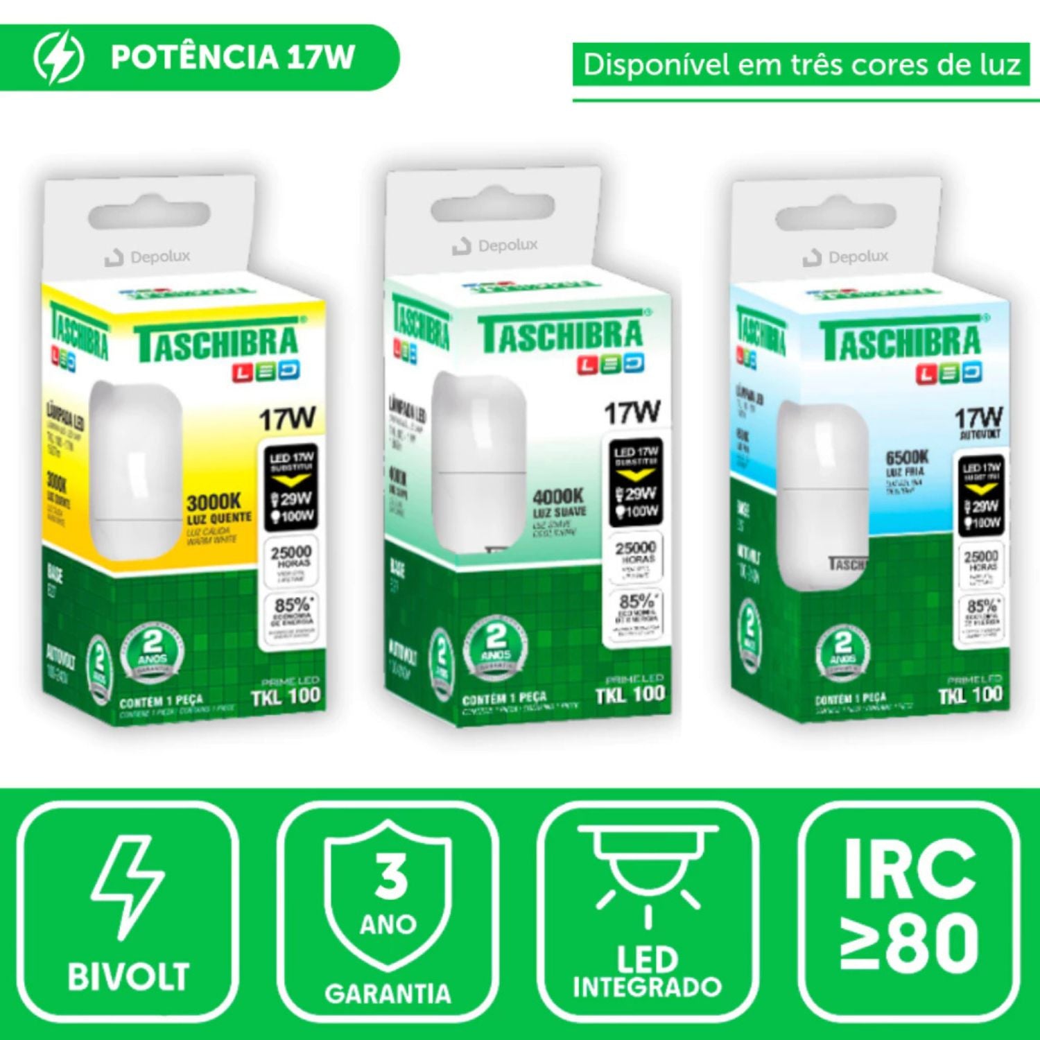 Lâmpada Bulbo LED 17W - Taschibra