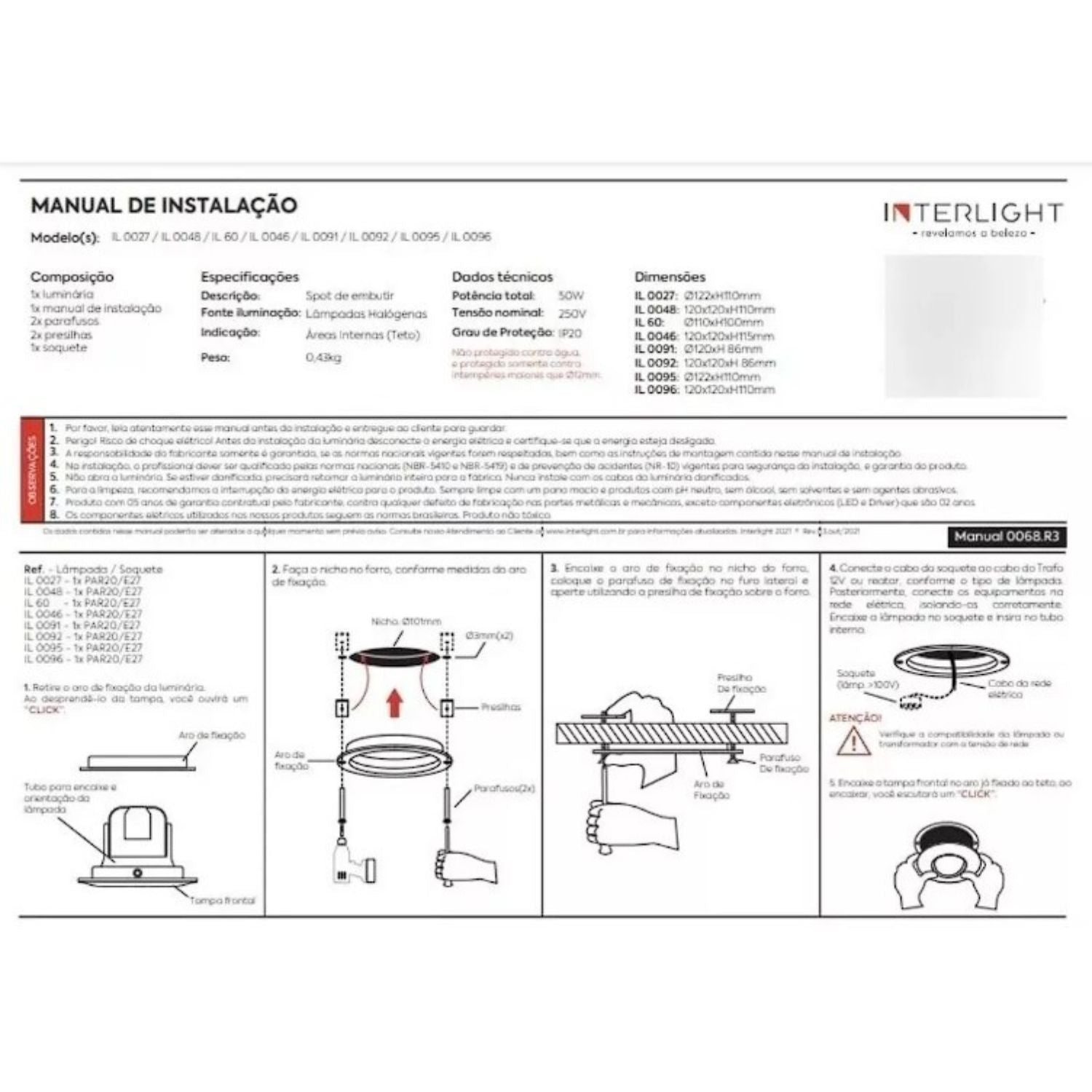 Spot Embutir Orientável Quadrado Face Plana PAR 20 - Interlight 0092
