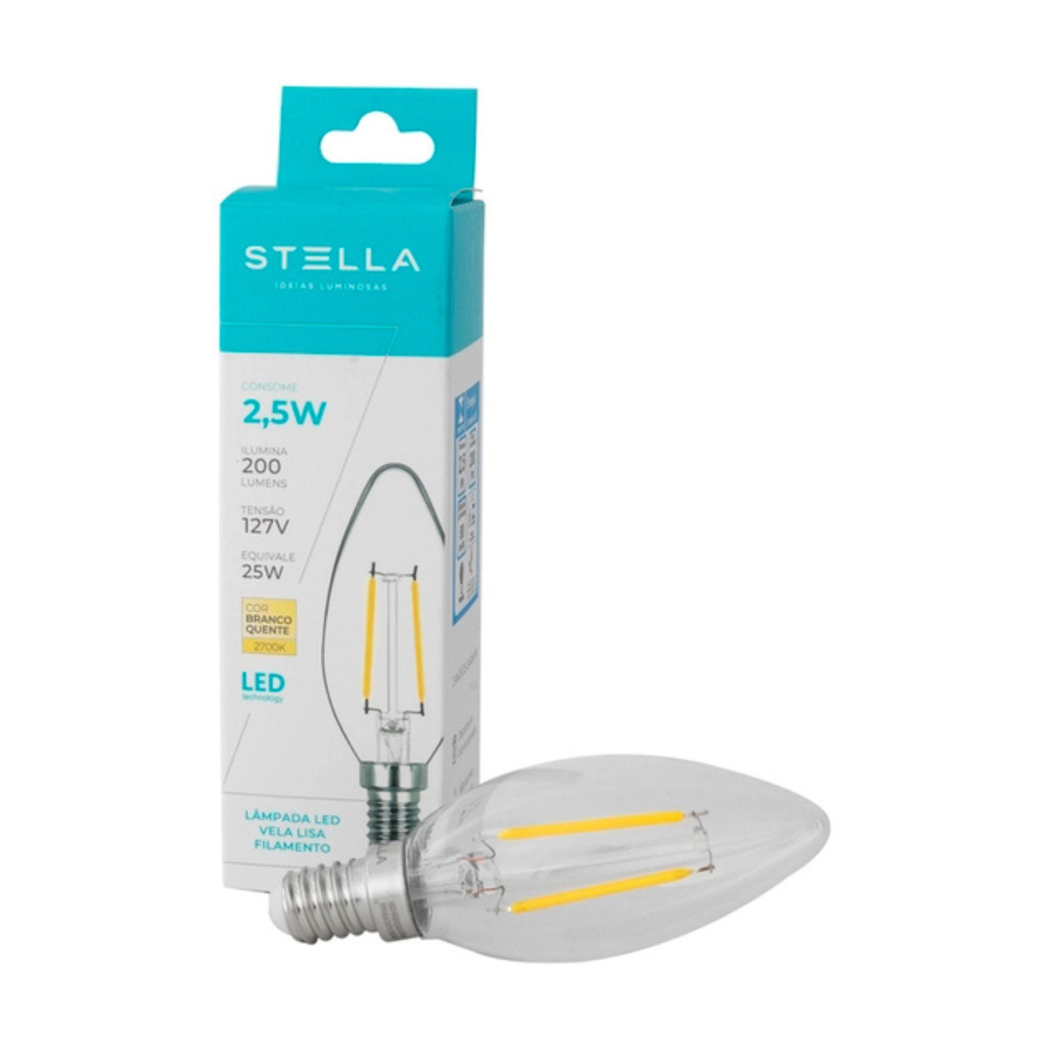 Lâmpada LED Vela Lisa Filamento 2,5W (Eq. 25W) – Stella