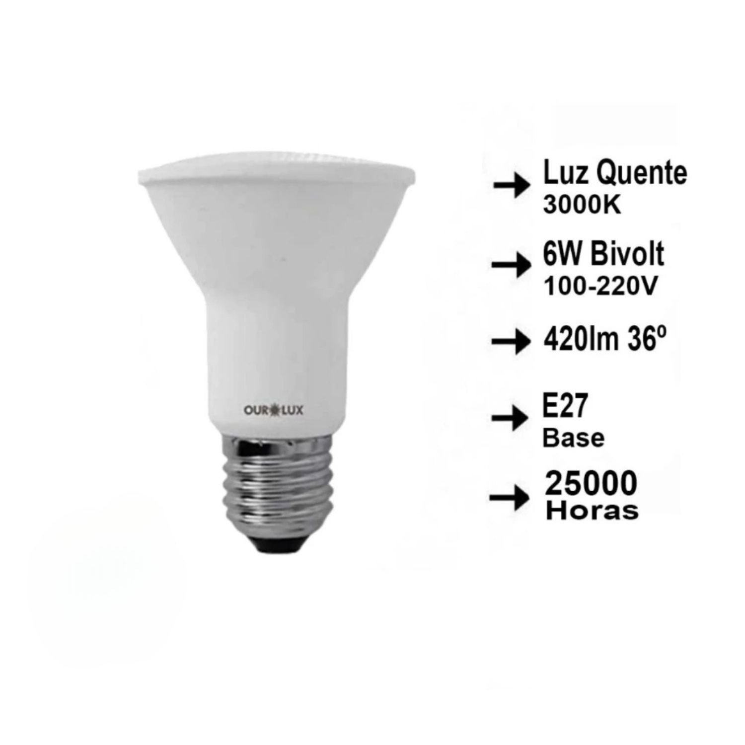 Lâmpada LED PAR20 6W - Ourolux