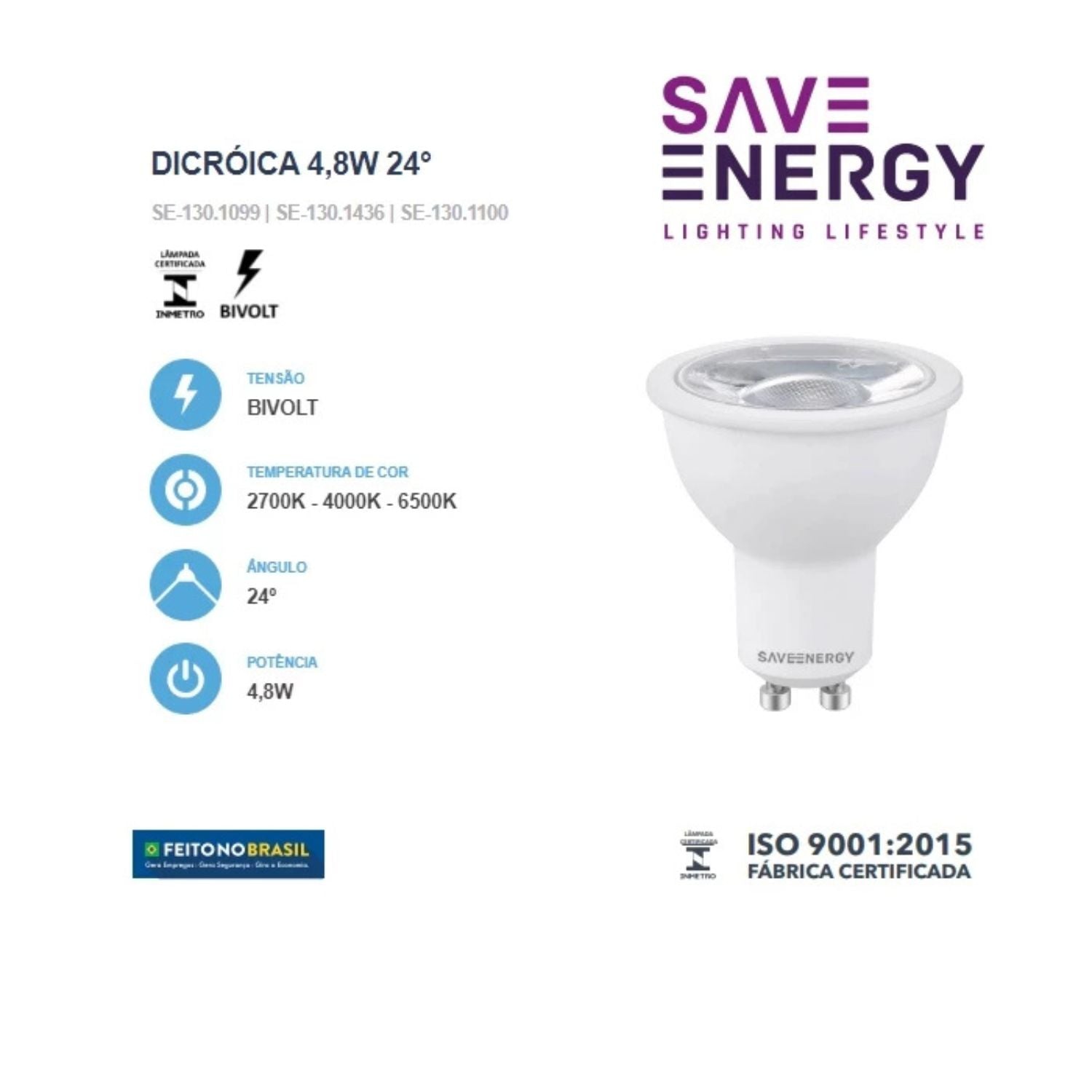 Lâmpada Dicroica LED MR16 4,8W - Save Energy