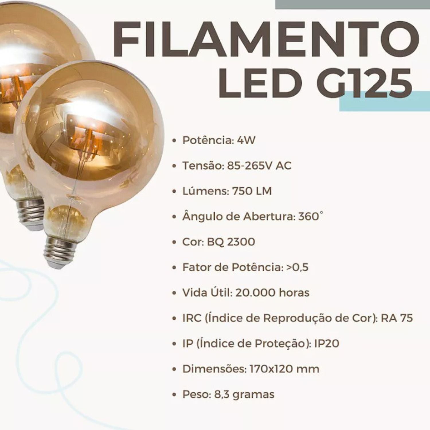 Lâmpada Filamento LED G125 4W E27