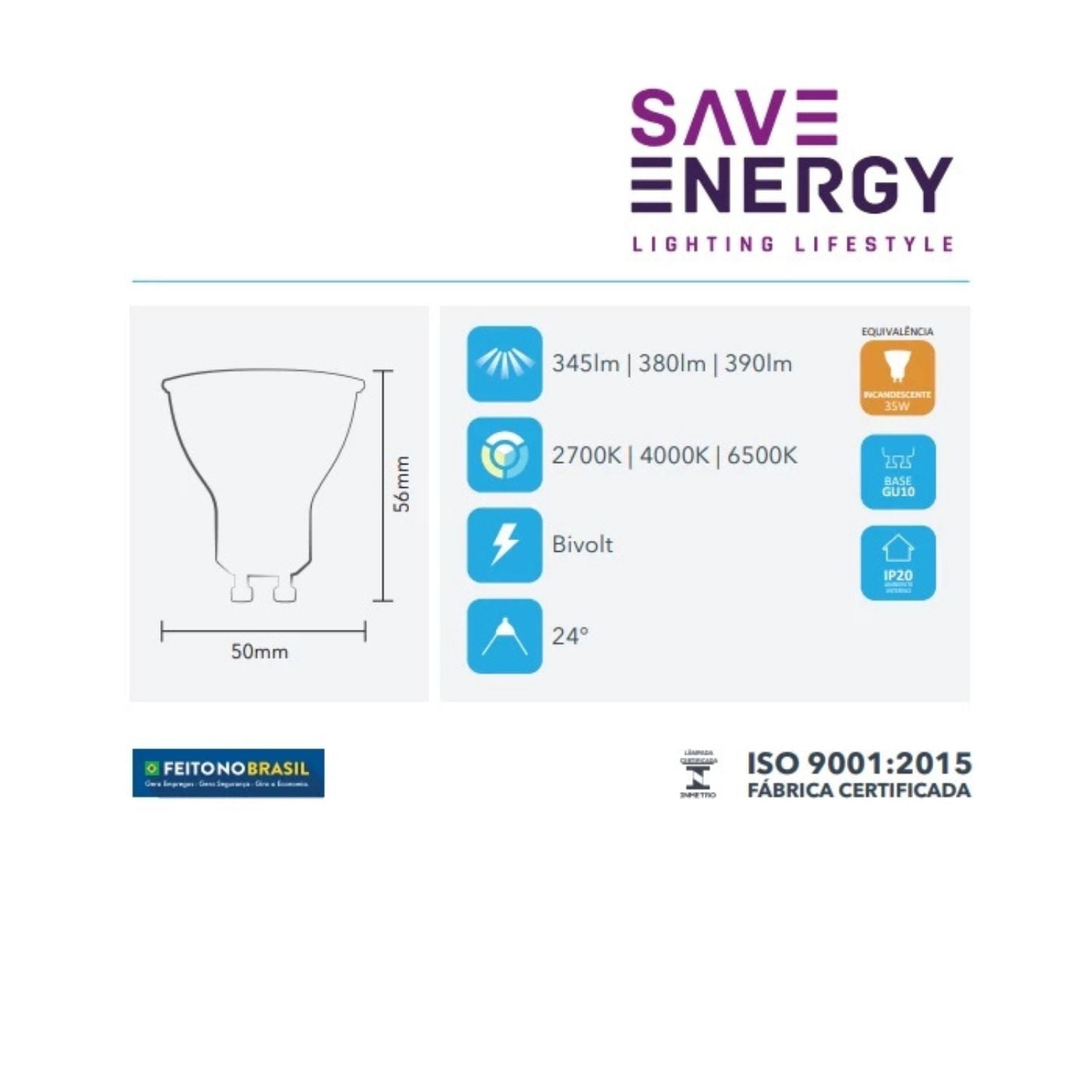 Lâmpada Dicroica LED MR16 4,8W - Save Energy