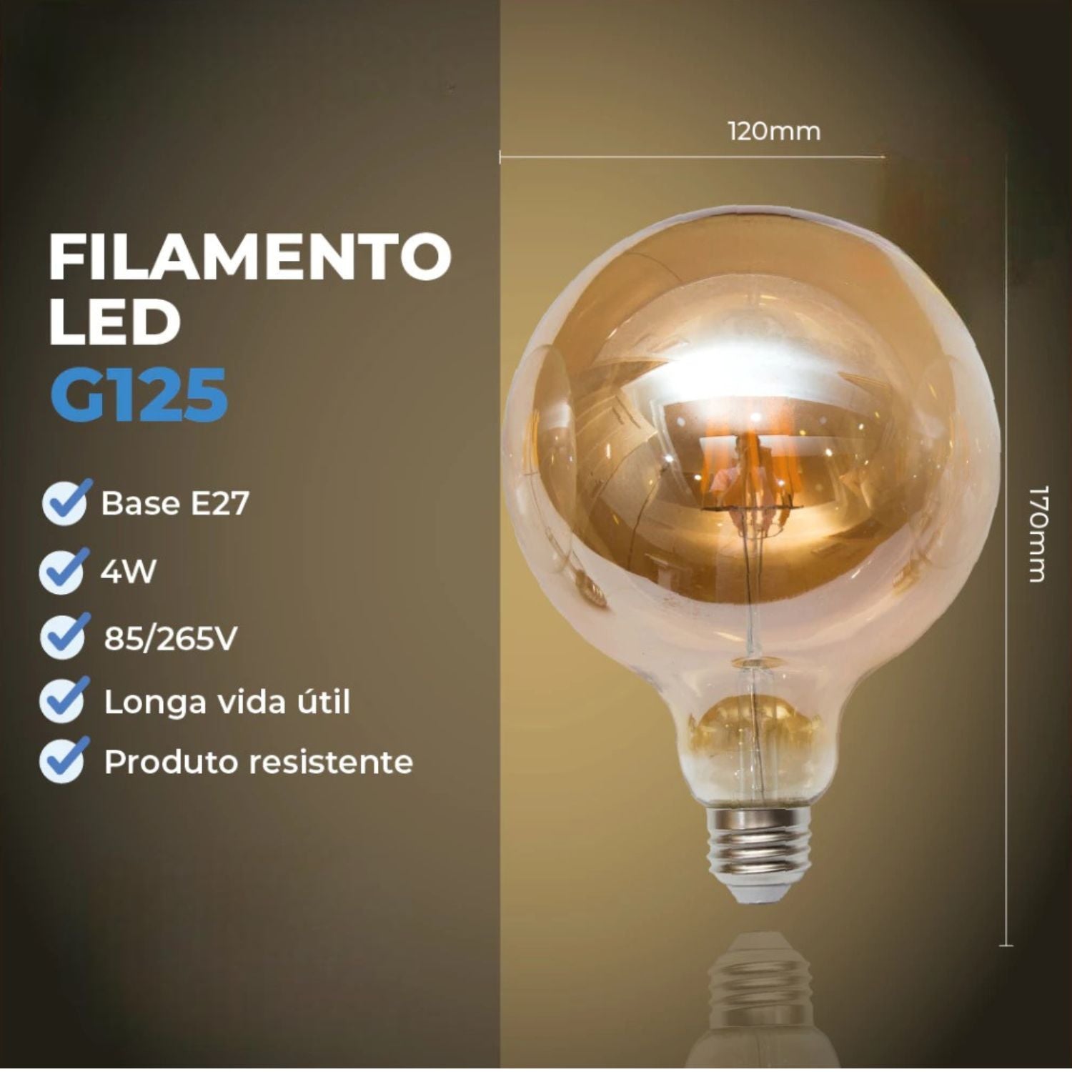 Lâmpada Filamento LED G125 4W E27