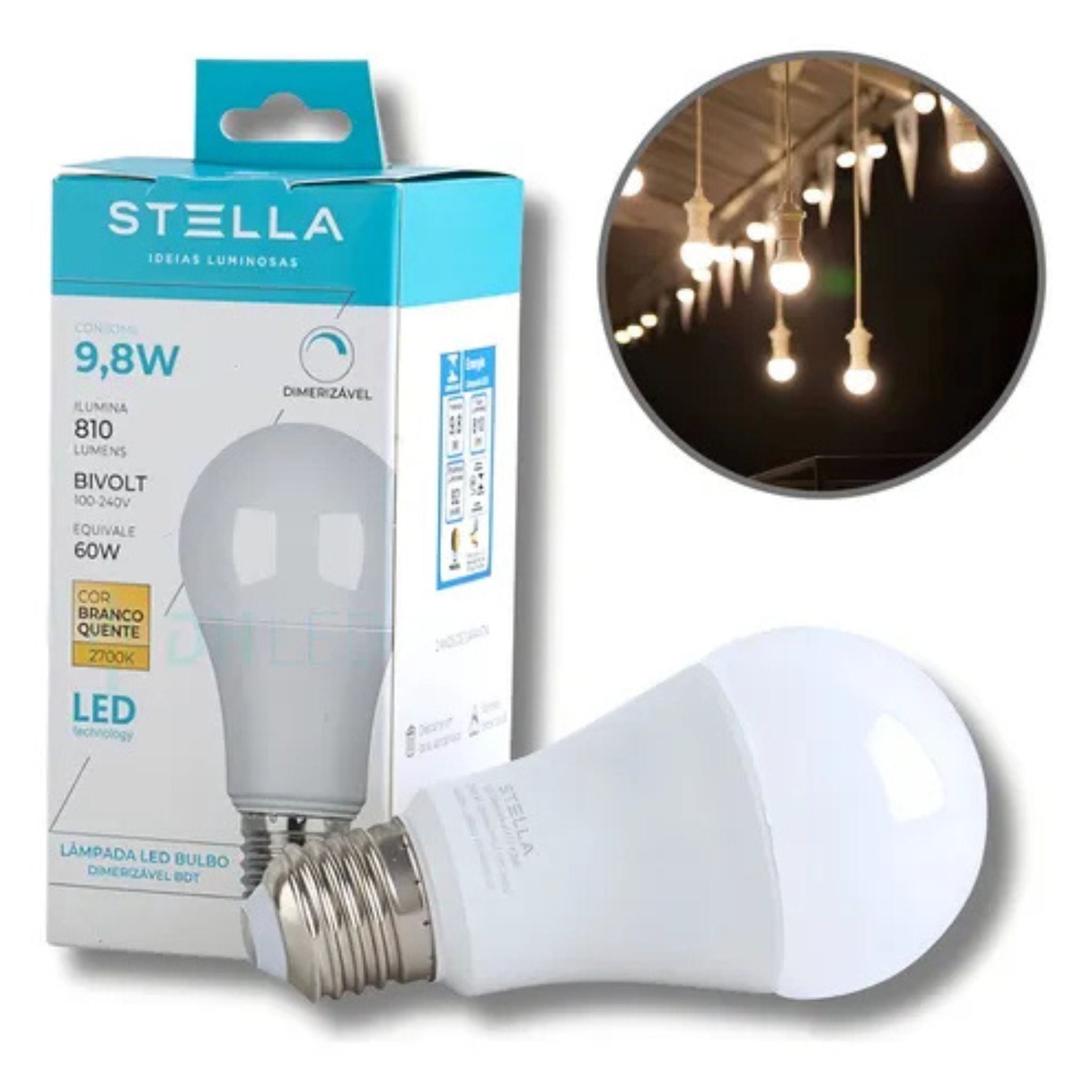 Lâmpada Bulbo LED 9,8W Dimerizável E27 - Stella