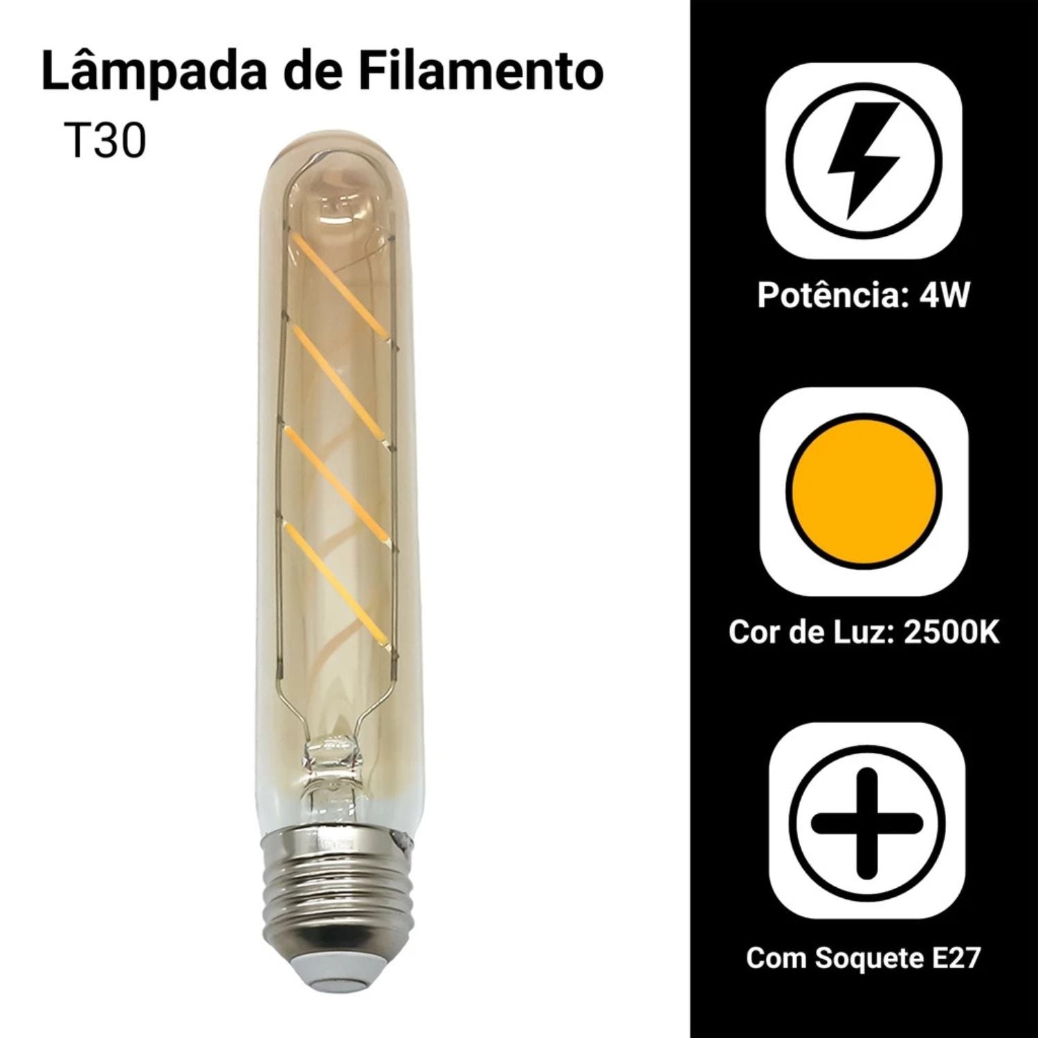 Lâmpada Retro Vintage T30 4W Filamento LED E27