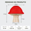 Medidas do abajur: altura total 21 cm, cúpula de 22 cm, base de 11 cm de altura e 10 cm, cabo de 1,30 m