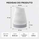 Medidas do abajur de mesa: altura total de 21 cm, cúpula com 25 cm de diâmetro, base com 5 cm de altura e cabo de 1,30 m