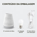 Conteúdo da embalagem: 1 luminária de mesa, 1 lâmpada LED E27 e 1 cabo elétrico com interruptor