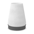 Abajur de mesa com cúpula branca cônica texturizada em ondas e base grafite, em fundo branco