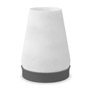 Abajur de mesa com cúpula branca cônica texturizada em ondas e base grafite, em fundo branco