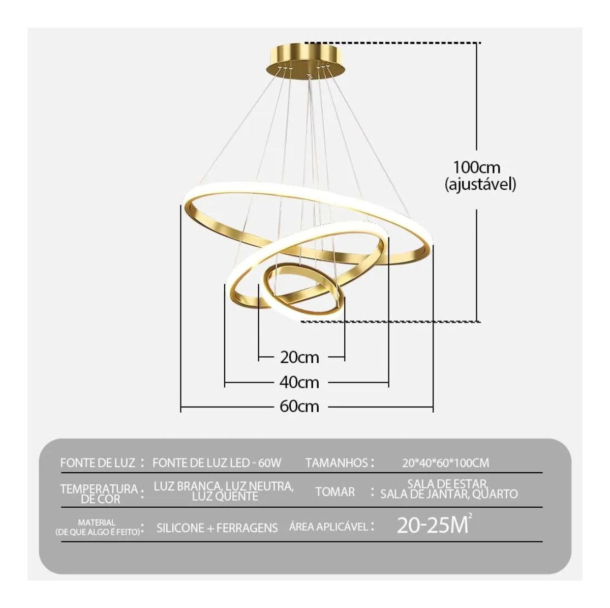 Pendente com 3 Cores de Luz